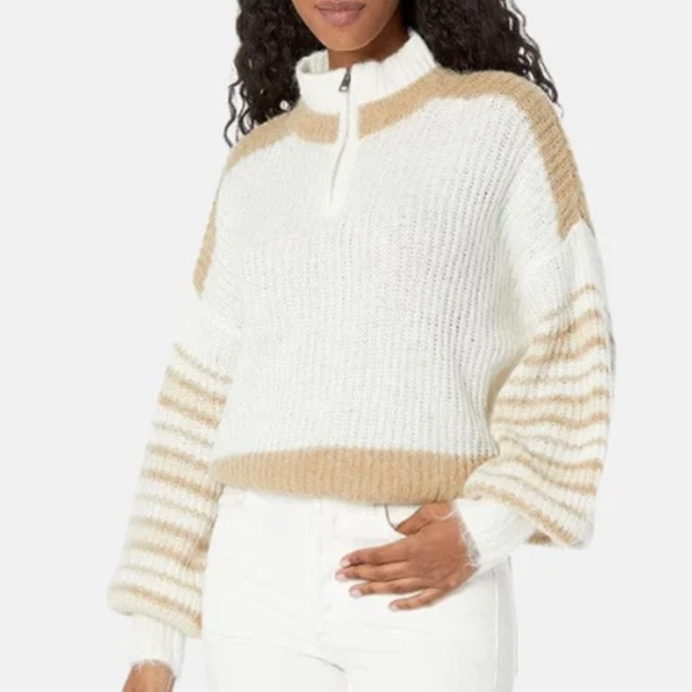 French Connection | Nika Half Zip Knit Sweater | Cream Pullover | Size M